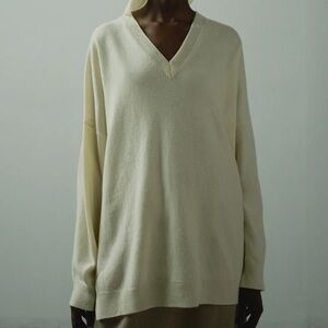 NWT CORDERA Cashmere Merino Wool V-Neck Sweater Natural Ivory Women’s One-Size